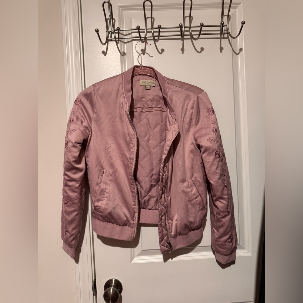 Pink Satin Bomber Jacket